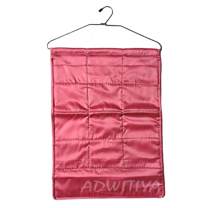 Set of 2 - Satin 13 Pockets Hanging Organizer - Pink
