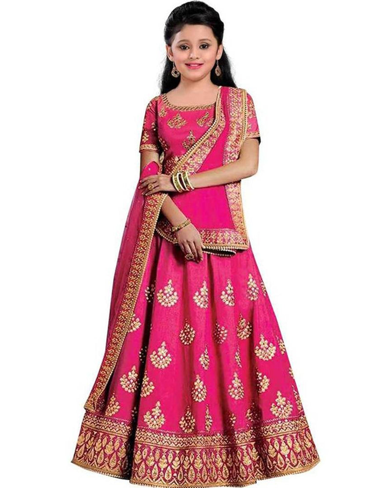 Harshiv Creation Pink Embroidered Kids Girls Wedding Wear Lehenga Choli_(Suitable To 3-15 Years Girls) .