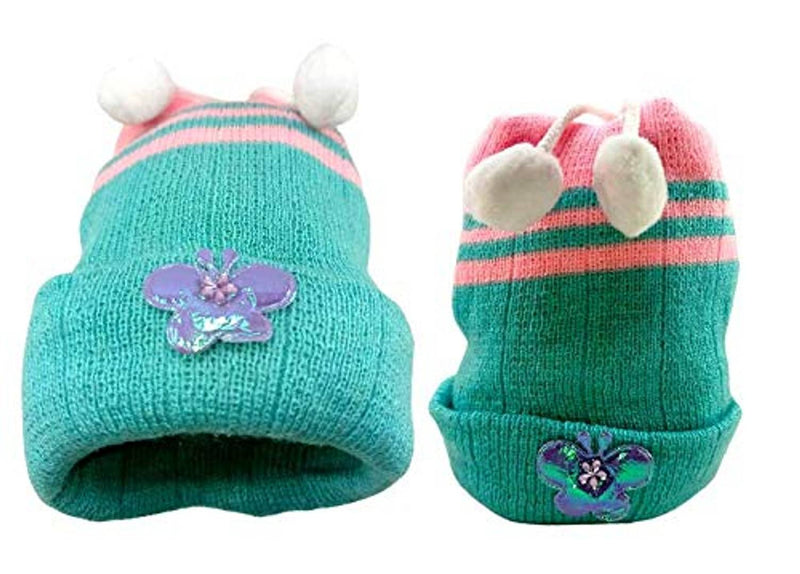 UBL BUYMOOR Baby Winter Warm Soft Kids Colorful Woolen Cap Boys & Girl's Little Kids Knitted Beanie Hat Baby Cute Cartoon Cat Winter Warm for 1-5 Years Old with A Butterfly (Blue)(Pack of 2)