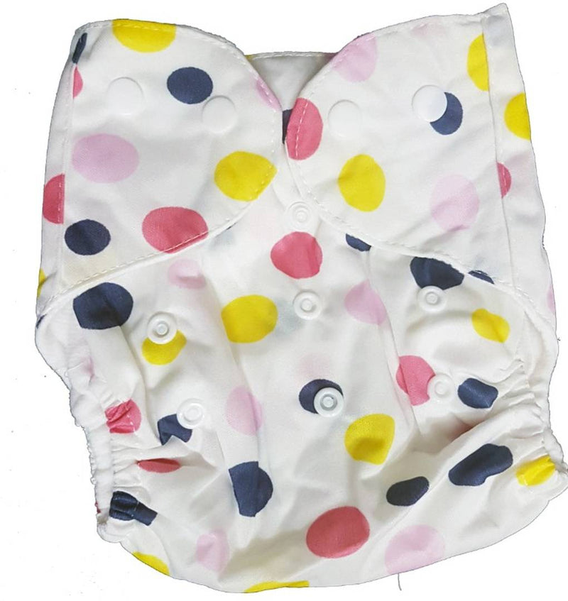 Printed Washable Reusable Button Pocket Cloth Diaper With 4 layered Insert- Pack Of 2 (Green Dots , Pink Dots )