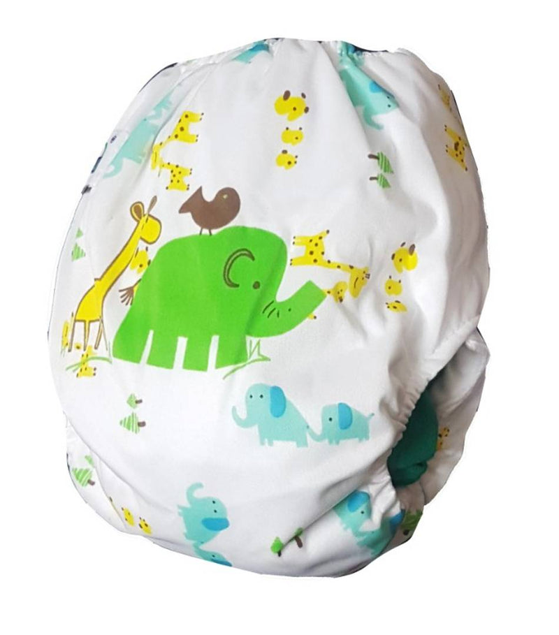 Printed Washable Reusable Button Pocket Cloth Diaper With 4 layered Insert- Pack Of 2 (Green Dots , Elephant )