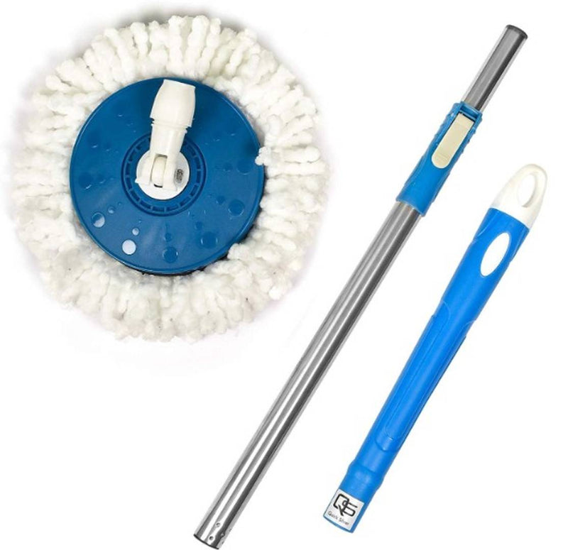 Stainless Steel and Plastic Mop Rod Stick with 360 Degree Rotating Pole with 2 Refills Set (Standard Size, Multicolour)