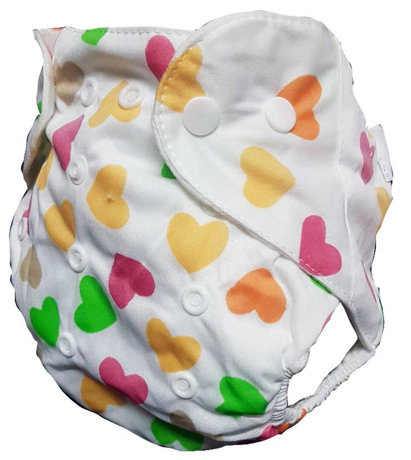 Printed Washable Reusable Button Cloth Diaper With 4 layered Insert- Pack Of 2 (Pink Blue Dots , Cat)