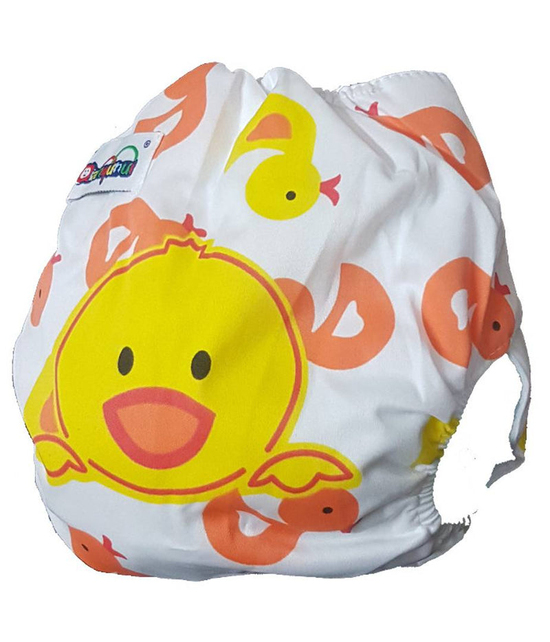 Printed Washable Reusable Button Pocket Cloth Diaper With 4 layered Insert- Pack Of 2 (Duck , Elephant )