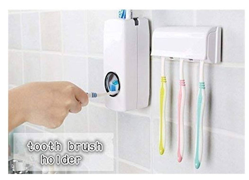 ZOOM STAR Wall Mounted Plastic Dust Proof Automatic Toothpaste Dispenser and Detachable Hole 5 Toothbrush Holder