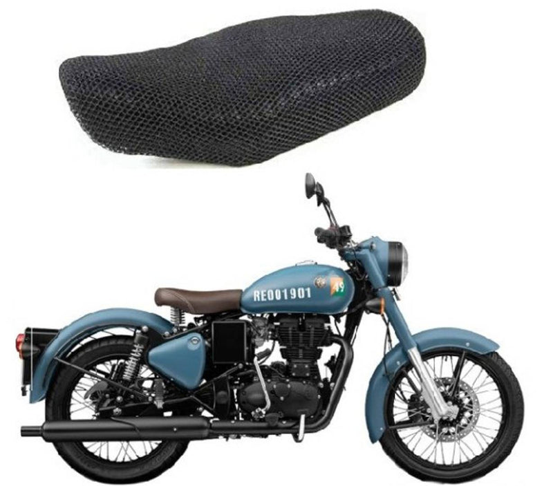 Black Mesh Nylon Bike Seat Cover For Royal Enfield Bullet