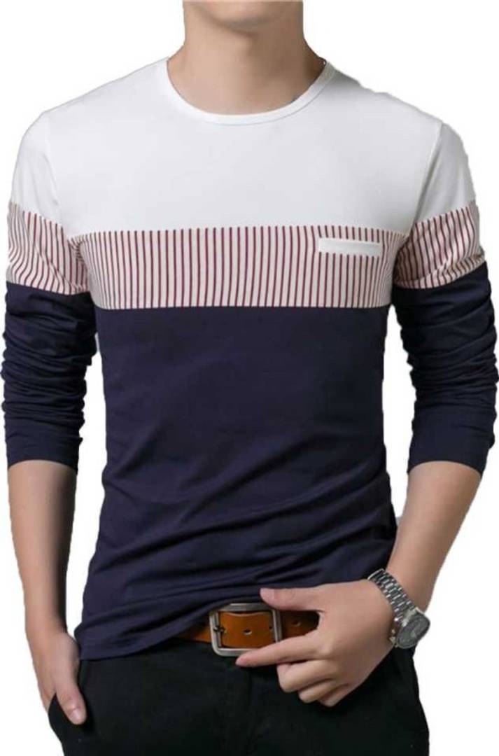 Men's Multicoloured Cotton Self Pattern Round Neck Tees