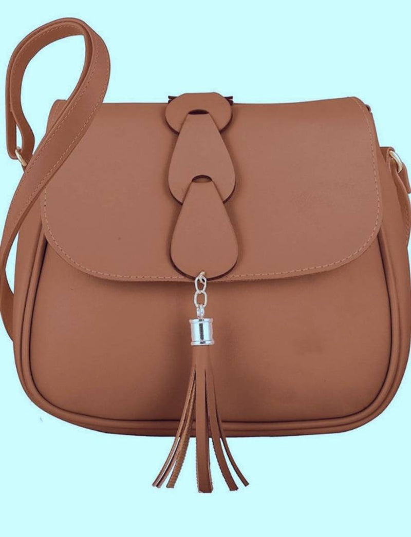 Women's Leather  Zipper Closure Formal HandBag in brown color  With Sling Medium Size