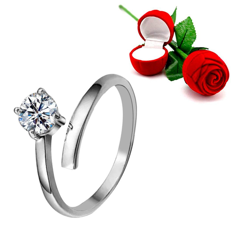 Silver Plated Adjustable Ring with 1 Piece Red Rose Gift Box For Girls & Women
