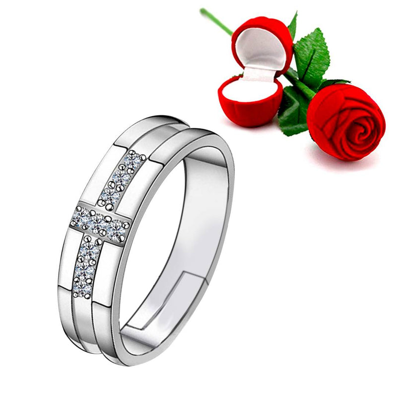 Silver Plated Adjustable Ring with 1 Piece Red Rose Gift Box For Girls & Women
