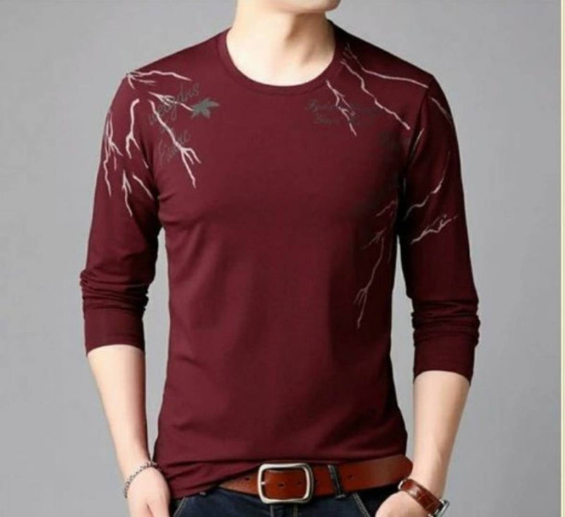 Men's Maroon Cotton Printed Round Neck Tees