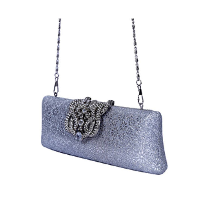 Stylish Polyester Silver Embellished Clutches For Women