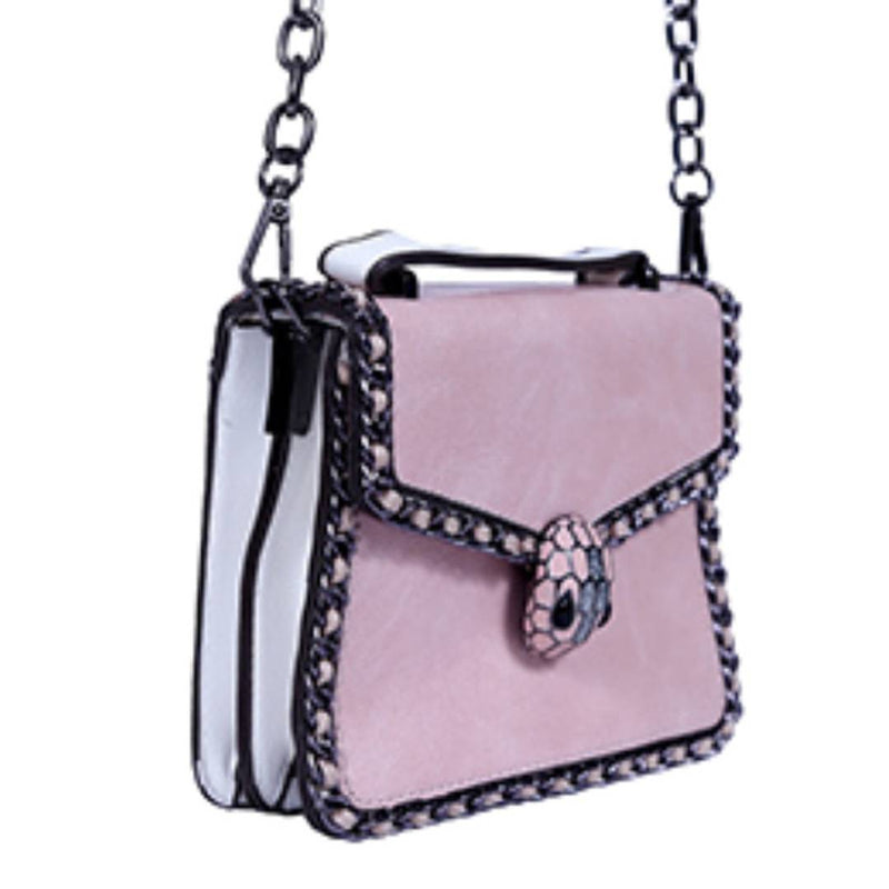 Stylish Snake Head Lock Real Leather Shoulder Chain Bag (Pink)