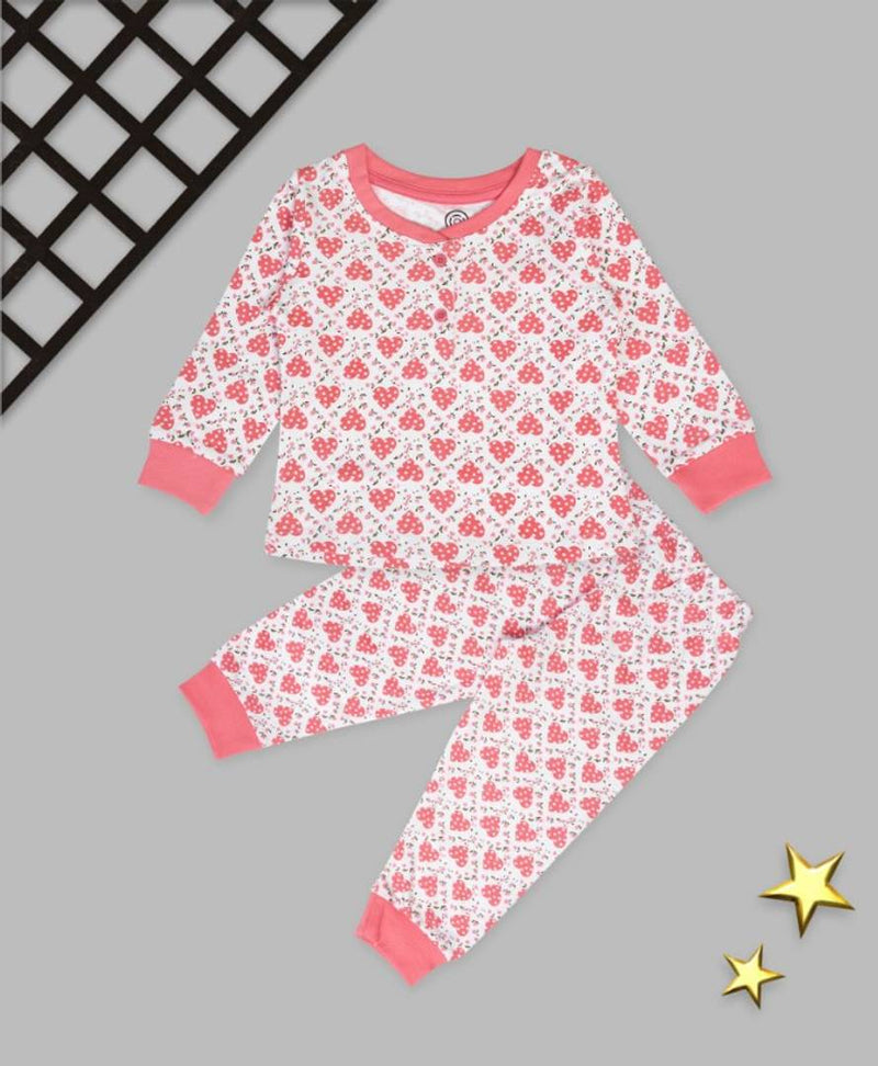 Girls All Over Printed Night Suit - Pink