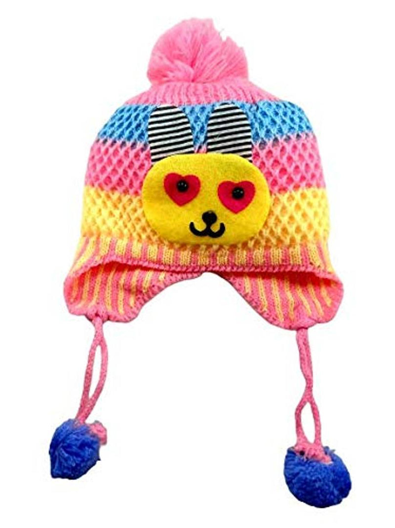 UBL BUYMOOR Baby Winter Warm Soft Kids Colorful Woolen Cap Boys & Girl's Little Kids Knitted Beanie Hat Baby Cute Cartoon Teddy Bear Winter Warm for 1-12 Years Old (Light Pink)