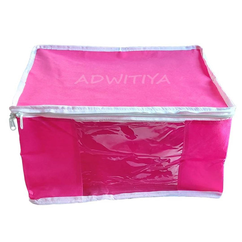 Set of 3 - White Border Large Nonwoven Saree Cover - Pink