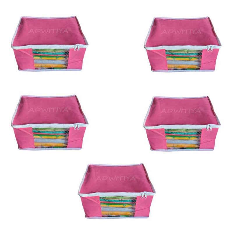 Set of 5 - White Border Large Nonwoven Saree Cover - Pink