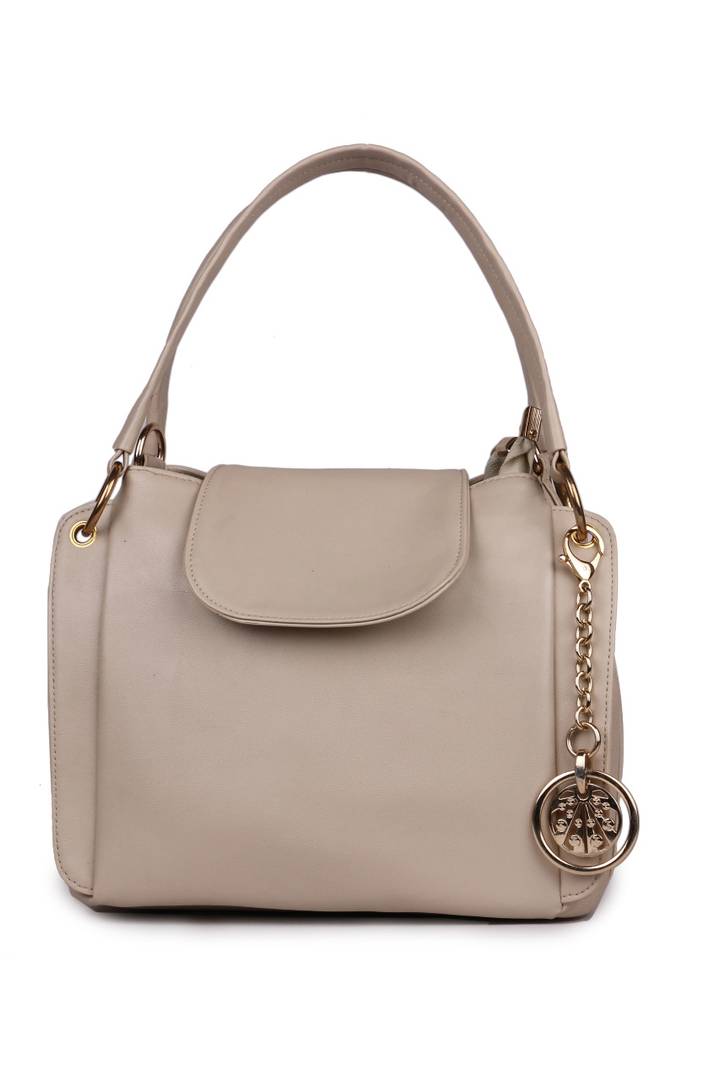 Stylish PU & Artificial Leather Beige Solid Hand Bag For Women
