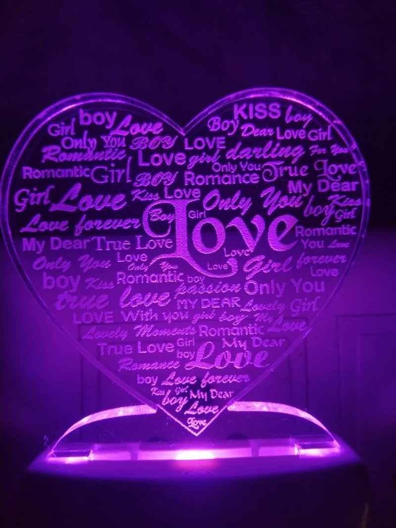 Love Night Lamp 3D Beautiful Illumination for Home, Bedroom with 7 Color LED Changing Light Night Lamp and Office Night Lamp