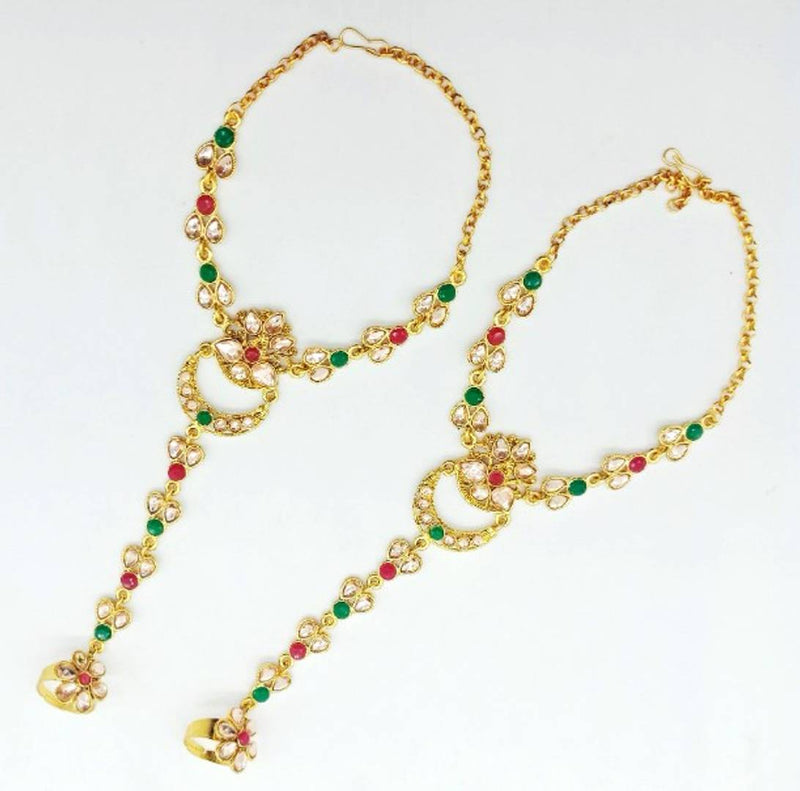 Trendy Gold Plated Green and Red Ring Bracelet  (1 Pair)