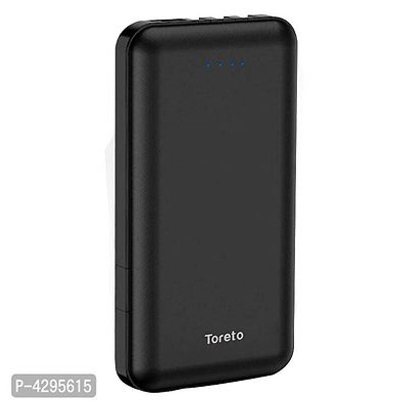 Toreto Trinity, 10,000 MAH Li-Polymer Power Bank With 2.4 Amp Fast Charge And In-Built Type-C/IOS/Micro Cables With BIS Certification