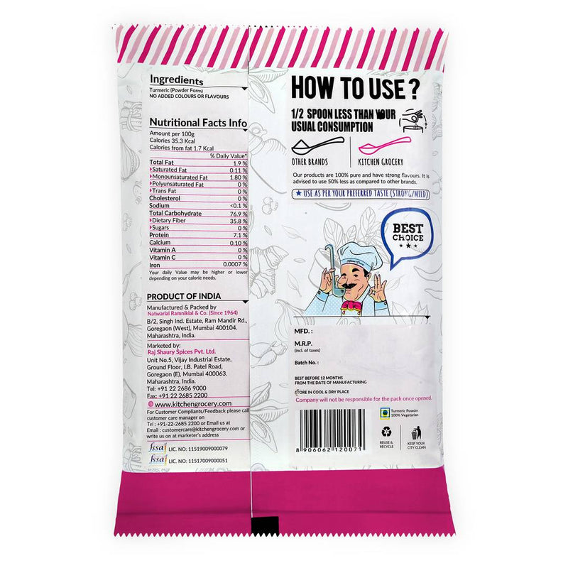 Kitchen Grocery  Turmeric Powder  Mild Aroma Strong Flavour  - Pack of 12  (100gm)