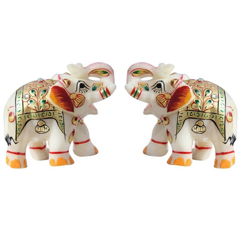 Handicraft Home Decor Marble Meena Elephant Pair