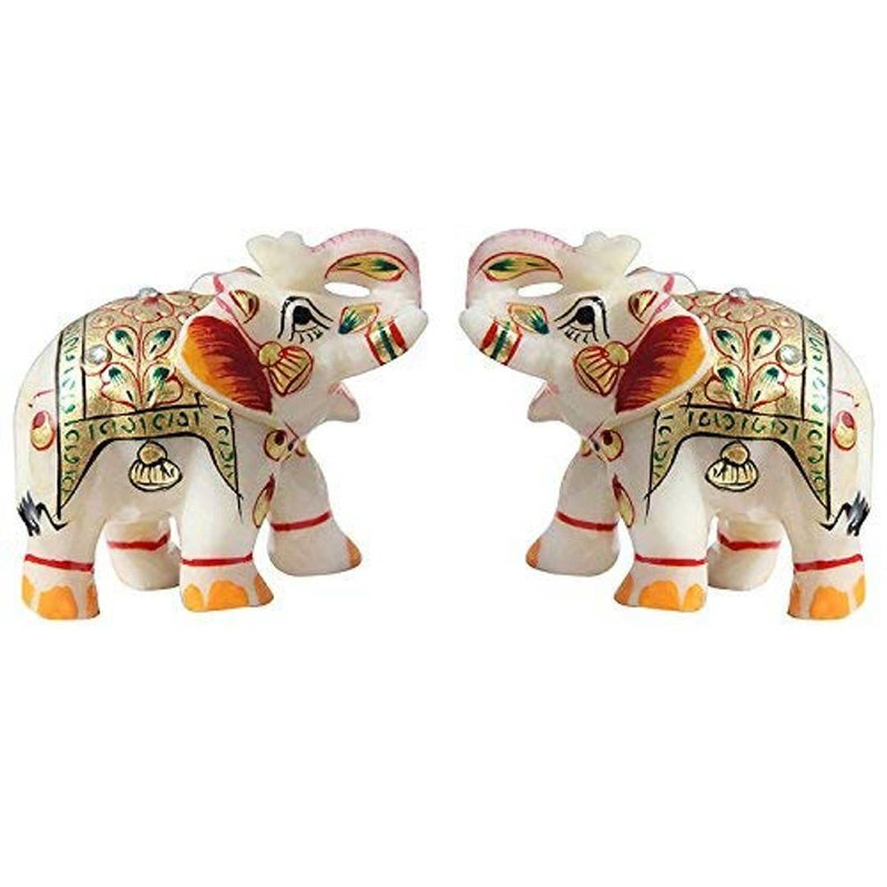 Handicraft Home Decor Marble Meena Elephant Pair