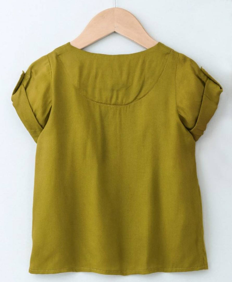 Stylish Green Rayon Top With Tassels And Doris For Girls