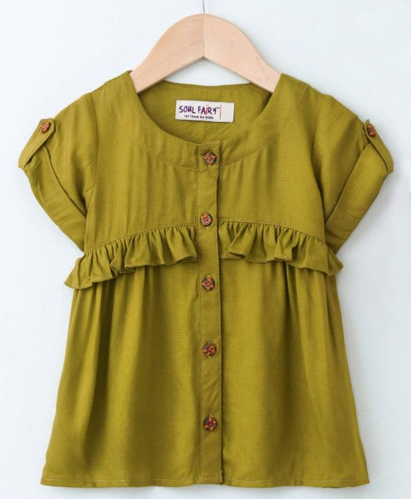 Stylish Green Rayon Top With Tassels And Doris For Girls