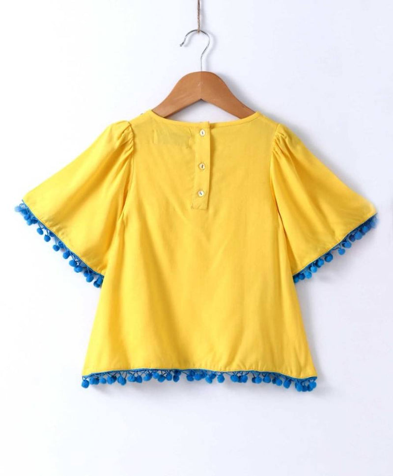 Stylish Yellow Georgette Top With Lace Yoke For Girls