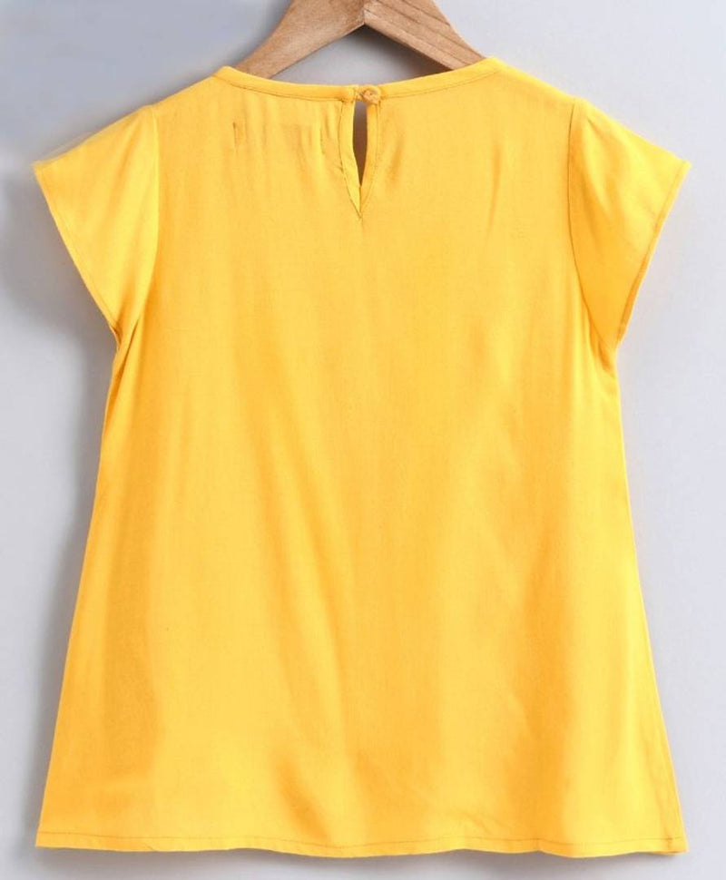 Stylish Yellow Rayon Top With Tassels And Dori For Girls