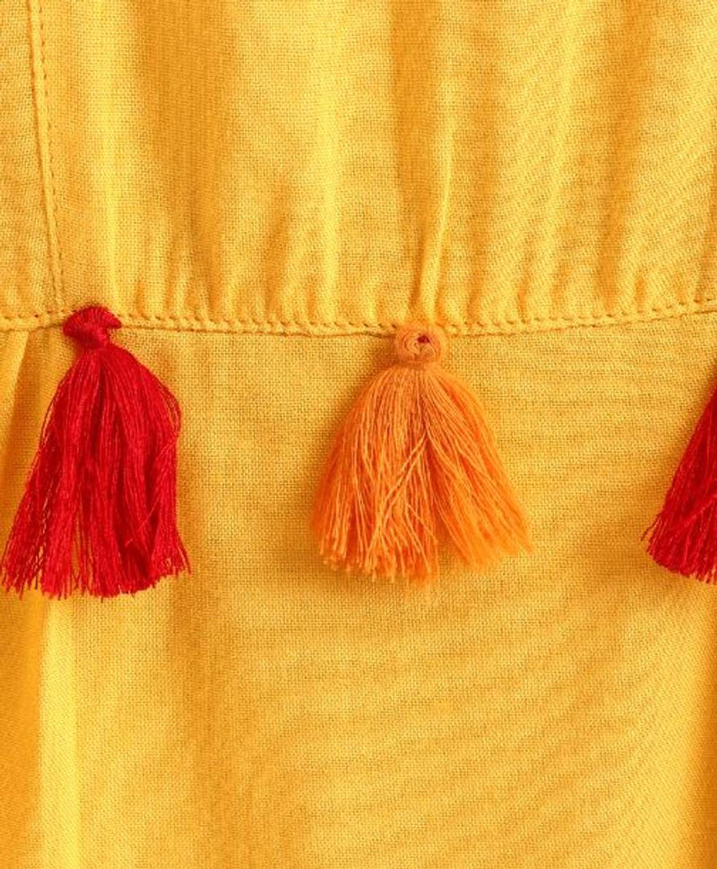 Stylish Yellow Rayon Top With Tassels And Dori For Girls