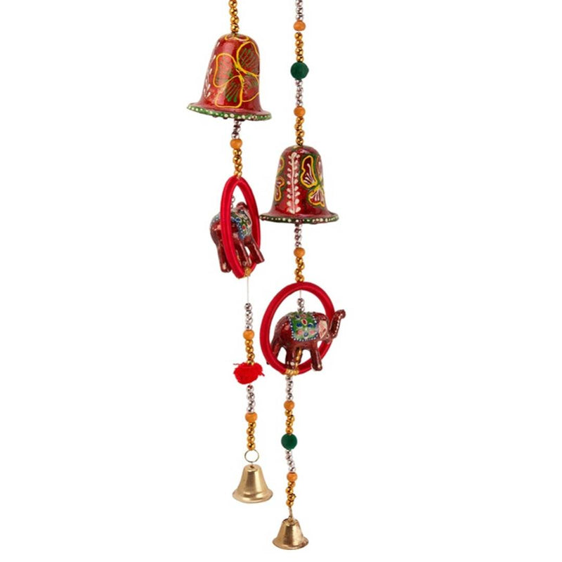 Jaipuri Elephant Mirror Work Door Hanging Metal Tapestry Artificial Beads - Set of 2