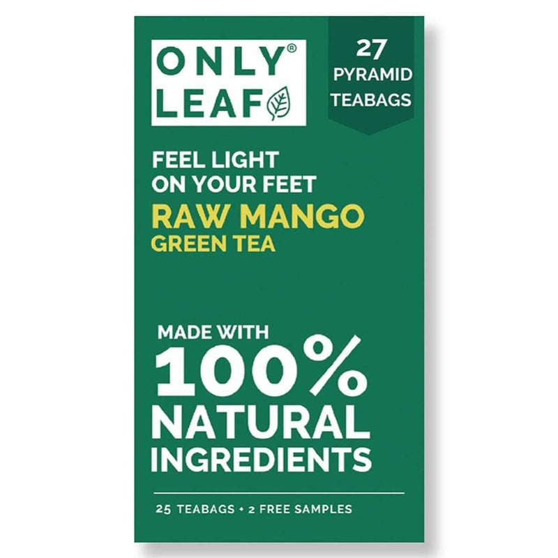 ONLYLEAF Raw Mango Green Tea (27 Pyramid Tea Bags) for Increased Metabolism & Acidity Reduction, Made with 100% Indian Herbs, Spices & Dry Mango (25 Tea Bags + 2 Free Samples)