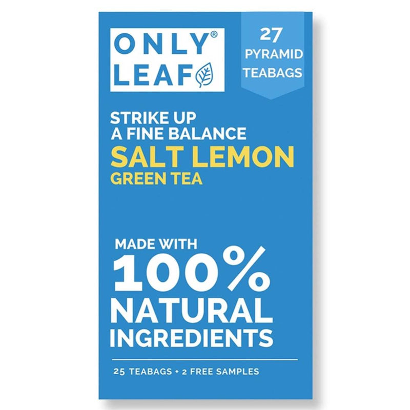 ONLYLEAF Salt Lemon Green Tea (27 Pyramid Tea Bags) for Balanced Nutrient Absorption & Natural Body Detox, Made with 100% Natural Ingredients & Lemon Salt (25 Tea Bags + 2 Free Samples)