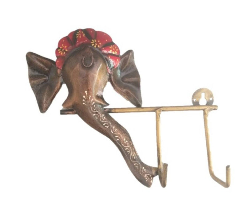 Wrought Iron Handicraft 2 Key Holder Ganesha Wall Hanging Showpiece (Set of 1 Psc)
