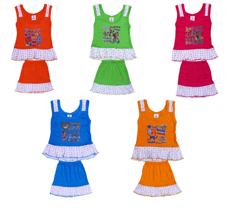 Adorable Multicoloured Cotton Top And Bottom Set For Kids (Pack Of5)