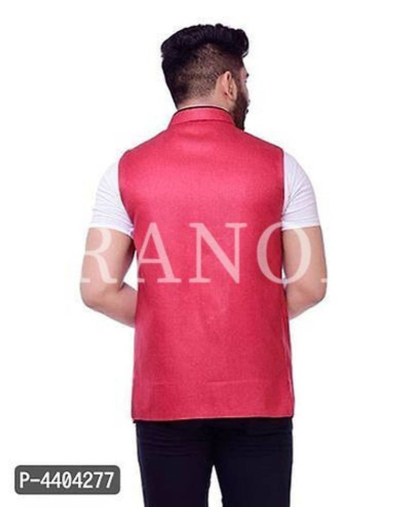 TRANOLI Fashionable Red Jute Solid Waistcoat For Men