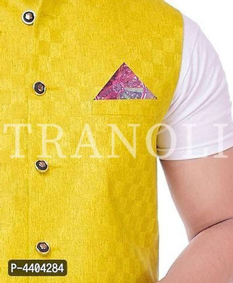 TRANOLI Fashionable Yellow Jute Checked Waistcoat For Men