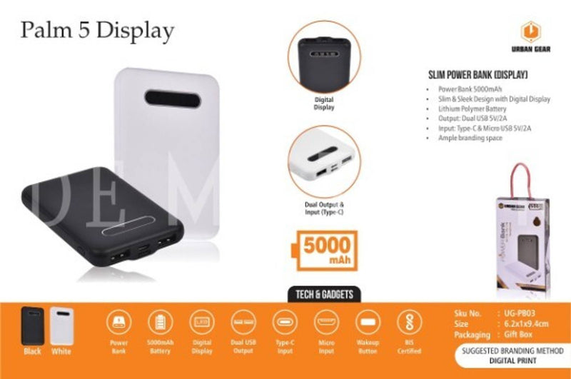 DeMetter Palm 5 Display : Slim Power Bank 5000mAh (White)
