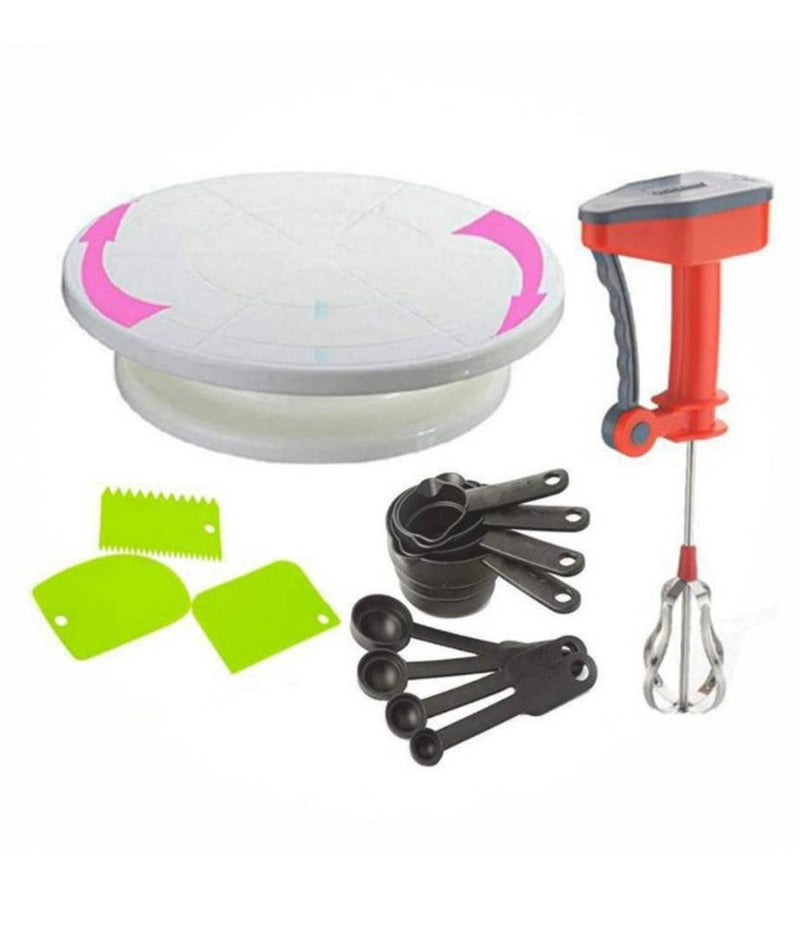 Combo of turntable & 8pc measuring cup &3pc scraper with hand blender