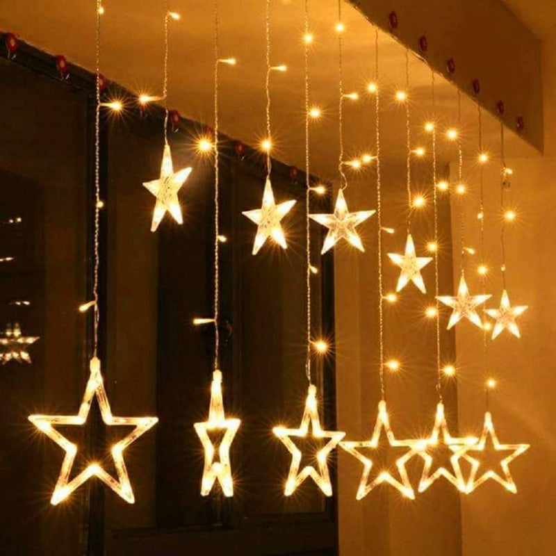 Woogor Star Curtain LED Lights for Decoration, Diwali, Christma,s Wedding - 2.5 Meter (1 Curtain) Diwali Lights, Decorative Lights,Christmas Lights,Festive Lights,led Lights (6+6 Stars).