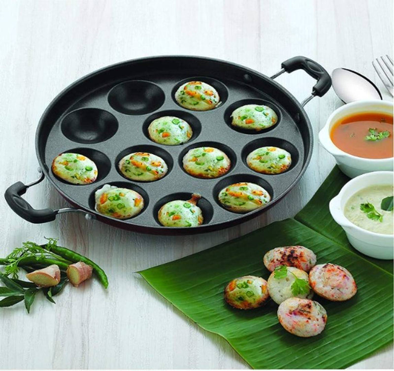 Non-Stick 12 Cavities Appam Patra with Lid,Red (Paniyarrakal/Paniyaram/Appam Pan/Maker/Pan Cake Maker)