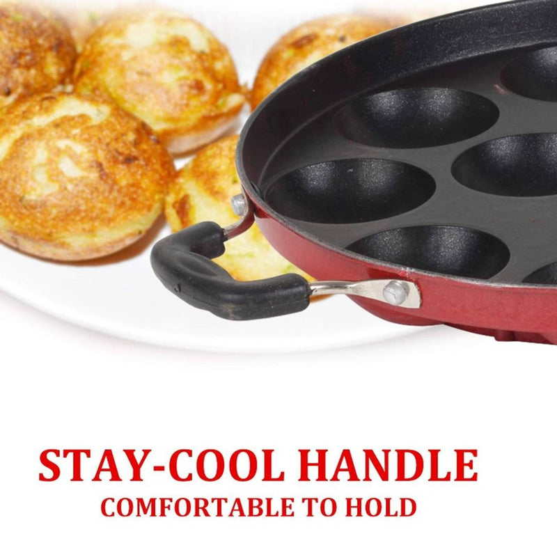 Non-Stick 12 Cavities Appam Patra with Lid,Red (Paniyarrakal/Paniyaram/Appam Pan/Maker/Pan Cake Maker)