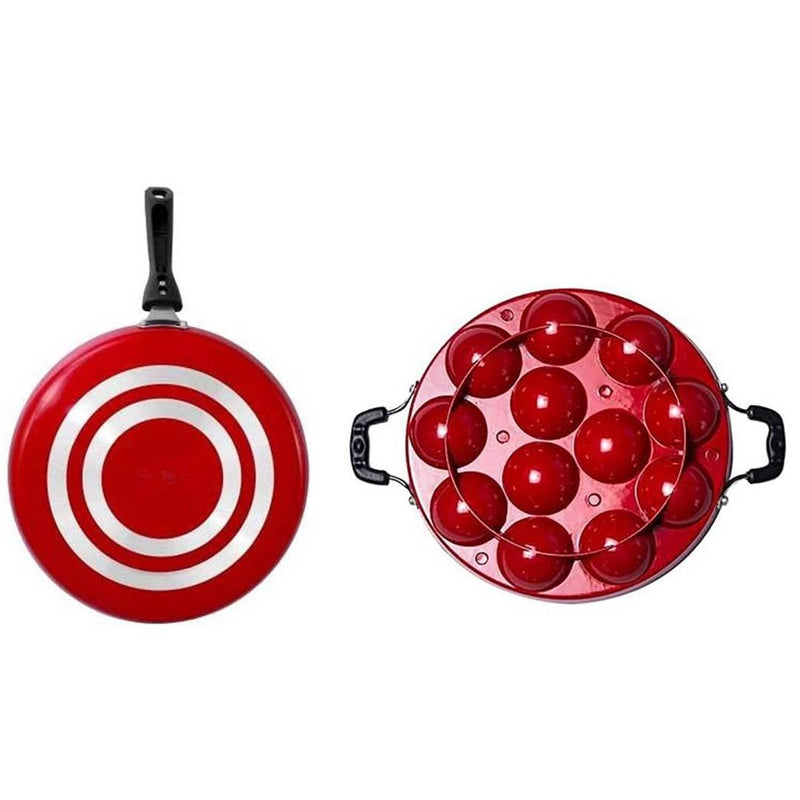 Combo of Non-Stick Appam Patra 23cm and Dosa Tawa 27cm, Paniyarakkal with lid (Aluminum, Non-Stick)