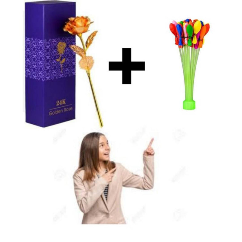 Gold Rose with One Balloon Stick