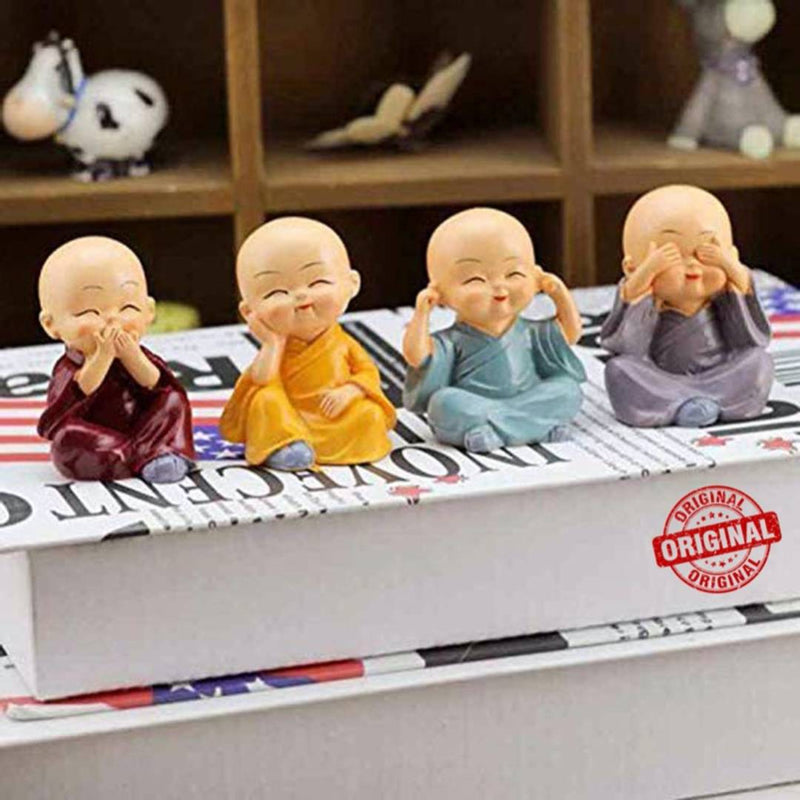 Polyresin Buddha Monk Showpiece, Small, Multicolor, 4 Piece