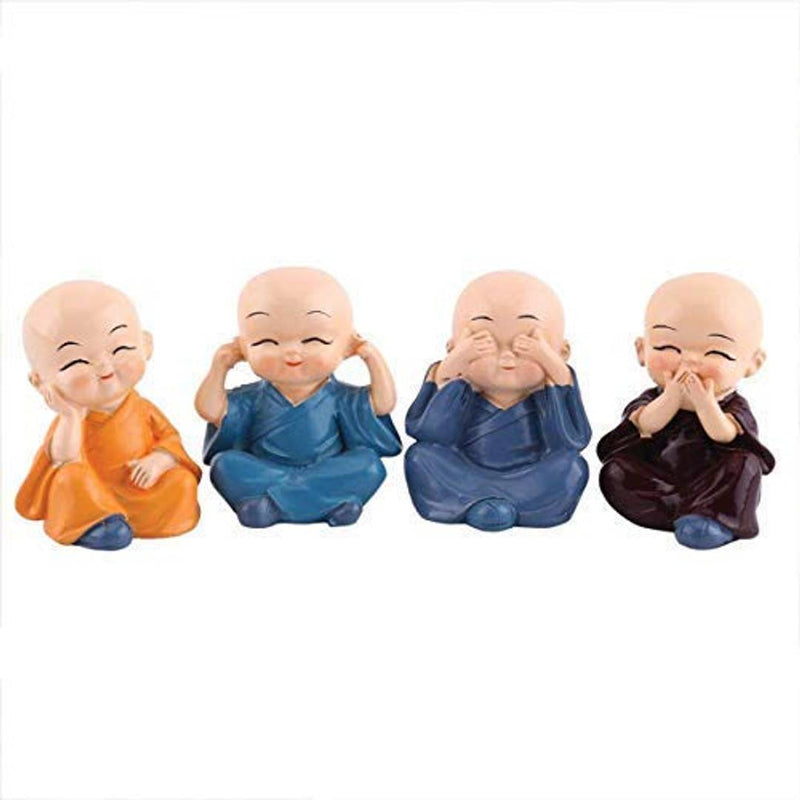 Polyresin Buddha Monk Showpiece, Small, Multicolor, 4 Piece