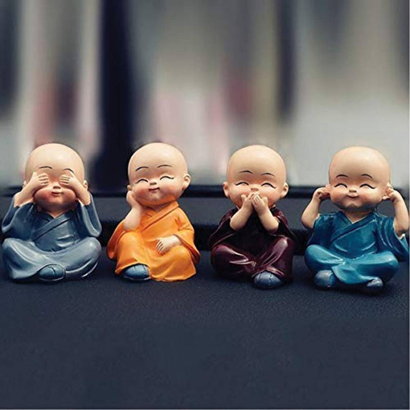 Polyresin Buddha Monk Showpiece, Small, Multicolor, 4 Piece